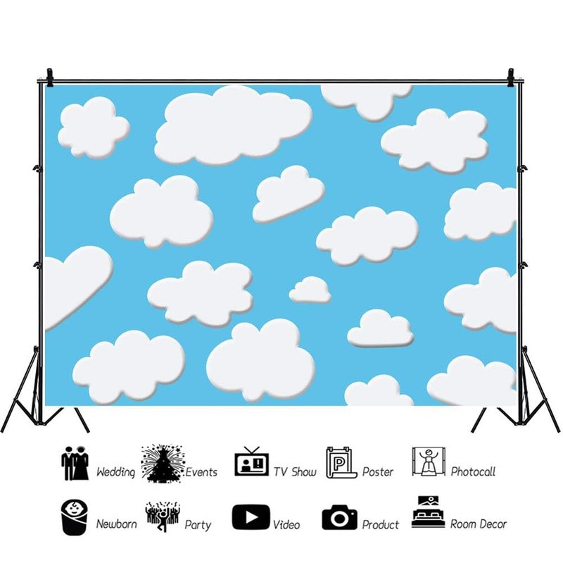 Laeacco 10x6.5ft Cartoon Blue Sky White Clouds Background Cute Clouds Kids Birthday Party Background Newborn Baby Shower Dessert Table Banner Boy Baby Shower Party Decoration Children Photo Studio - Image 4